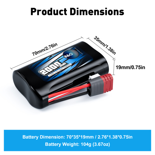 Аккумулятор Li-ion B&C 2000mah 7,4 (2s), T-plug, Soft case (для RemoHobby 1/16) фото 2