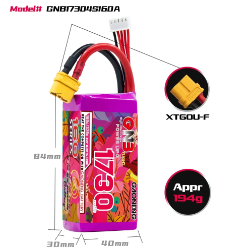 Аккумулятор LiPo GAONENG GNB 1730mAh 4S 14.8V 160C XT60 фото 4