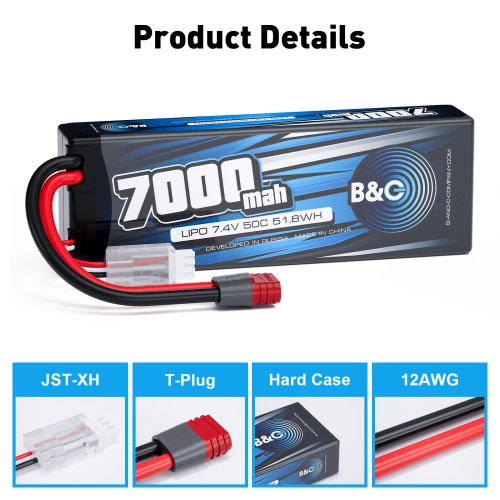 Аккумулятор Li-po B&C 7000 MAH 7.4v (2s), 50C, T-Plug, Hardcase фото 3