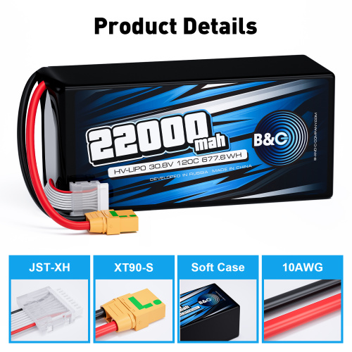 Аккумулятор Li-Po B&C 22000 MAH 30.8V (8s HV) 120C, XT90S, Soft case фото 3