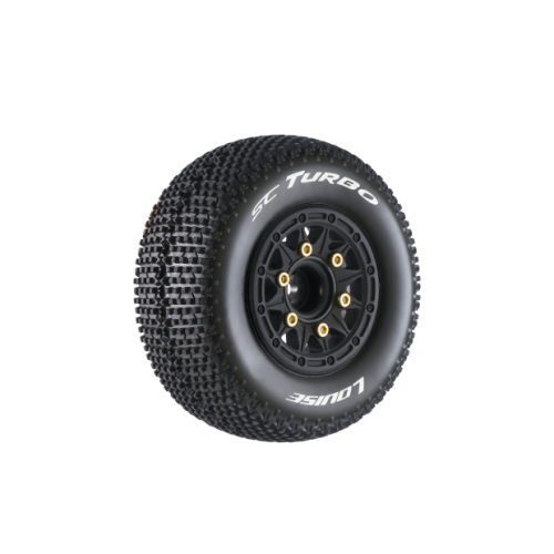 Колеса в сборе (2шт) Louise RC SC-TURBO SOFT для автомоделей шорт-корс траков 1/10 масштаба, черные диски, HEX: 12,14,17мм