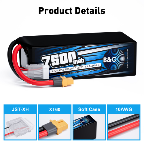 Аккумулятор Lipo B&C 7500 MAH 22.8v (6s HV), 120С, XT60, Softcase фото 3