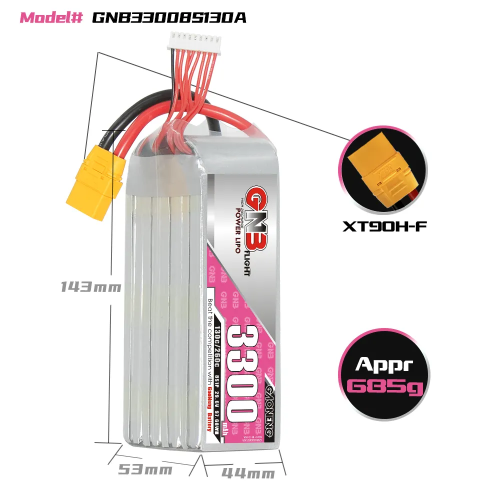 Аккумулятор LiPo GAONENG GNB 3300mAh 8S1P 29.6V 130C 143х44х53mm XT90S фото 2