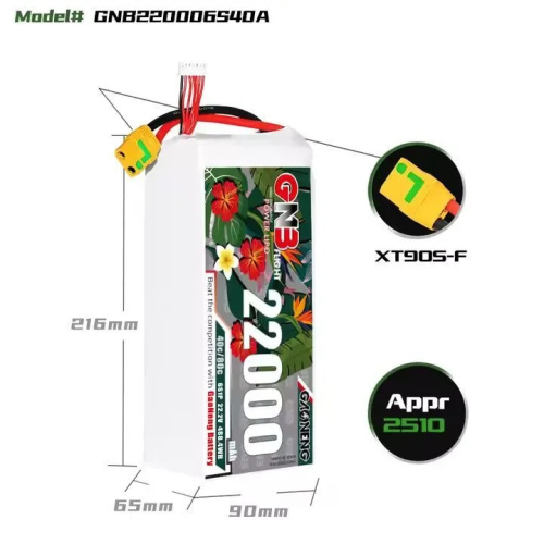 Аккумулятор Li-po Gaoneng GNB 22000mah 6S1P 22.2V 40C 65x90x216mm фото 3