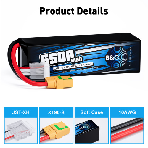 Аккумулятор Li-po B&C 6500 MAH 22.2V (6s) 90C, XT90, Soft case (для FPV дронов) фото 3
