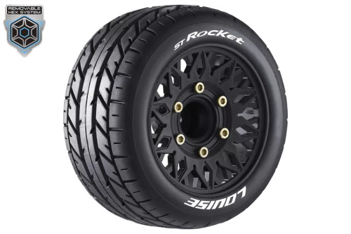 Колеса в сборе (2шт) Louise RC ST-ROCKET Soft для автомоделей монстр трак, трагги 1/10 масштаба, черные диски, HEX: 12,14,17мм