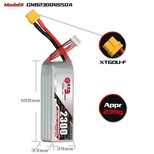 Аккумулятор Li-po Gaoneng GNB 2300mah 4S1P 14.8V 50C 33x34x108mm фото 4
