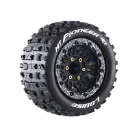 Колеса в сборе (2шт) Louise RC MFT MT-PIONEER Soft для автомоделей монстр трак, трагги 1/10 масштаба, черные диски, HEX: 12,14,17мм