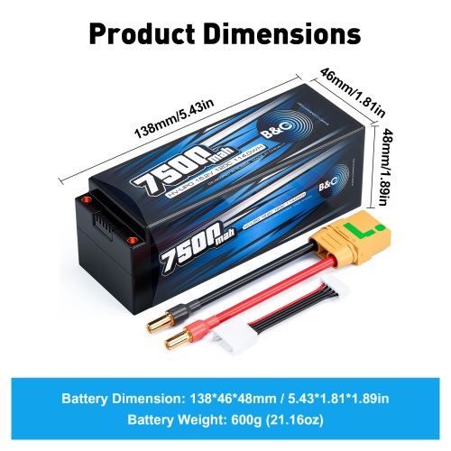 Аккумулятор Li-po B&C 7500 MAH 15.2v (4s HV), 120C, 5mm + XT90, Hardcase фото 3