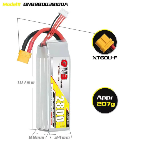 Аккумулятор Li-po Gaoneng GNB 2800mah 3S1P 11.1V 100C 29x34x107mm XT60 фото 4