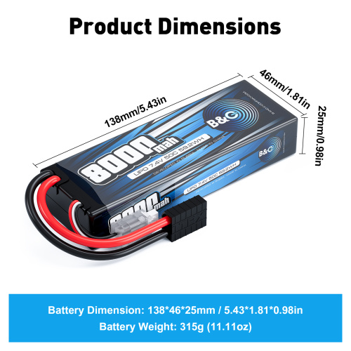 Аккумулятор Li-po B&C 8000 MAH 7.4v (2s), 50C, TRX, Hardcase фото 2