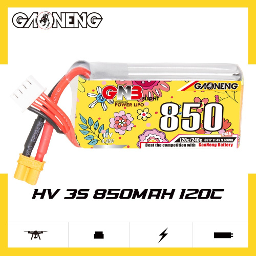 Аккумулятор Li-po Gaoneng GNB 850mah 3S1P 11.4V HV 120C 20*30*63mm XT30