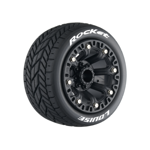 Колеса в сборе (2шт) Louise RC ST-ROCKET 2.2 Soft для автомоделей монстр трак, трагги 1/16 масштаба, черные диски, HEX: 12мм