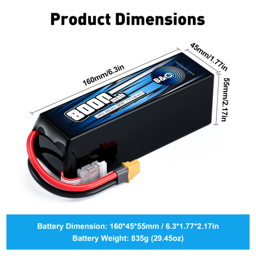 Аккумулятор Li-po B&C 8000 MAH 22.2V (6s) 90C, XT60, Soft case (для FPV дронов) фото 2