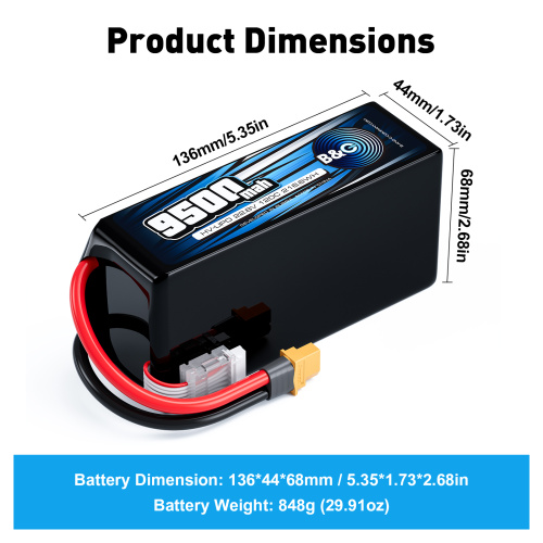 Аккумулятор Lipo B&C 9500 MAH 22.8v (6s HV), 120С, XT60, Softcase фото 2