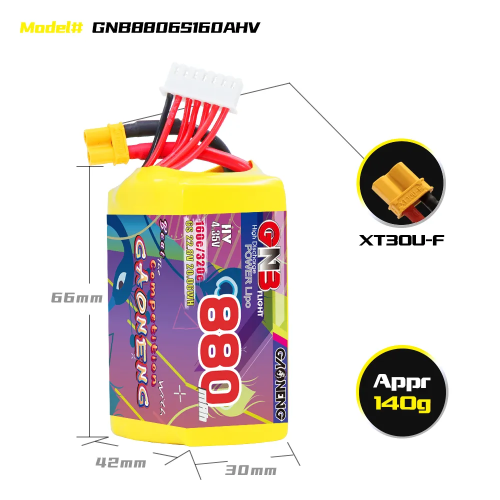 Аккумулятор LiPo GAONENG GNB LiHV 880mAh 6S 22.8V 160C XT30 фото 2