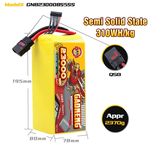 Аккумулятор GAONENG GNB 23000mah 8S 29.6V 5C QS8 Semi Solid State Li-ion Battery 310WH/kg фото 2