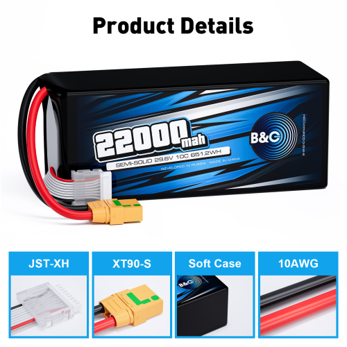 Аккумулятор Semi-Solid (Li-Po) B&C 22000 MAH 29.6V (8s) 10C, XT90S, Soft case фото 3