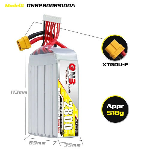 Аккумулятор LiPo GAONENG GNB 2800mAh 8S1P 29.6V 100C 113х35х69mm XT90S фото 2