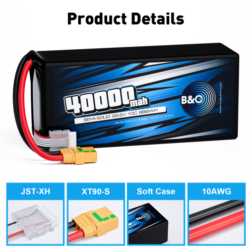 Аккумулятор Semi-Solid (Li-po) B&C 40000 MAH 22.2V (6s) 10C, XT90S, Soft case фото 2