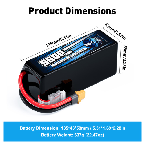Аккумулятор Li-po B&C 5500 MAH 22.8v (6s HV), 120С, XT60, Softcase (для FPV дронов) фото 2