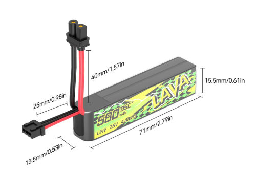Аккумуляторы Li-po BetaFPV LAVA II 580mAh 2S 7.6V HV 95C XT30 (Набор 2 штуки) фото 2