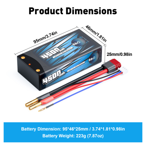 Аккумулятор Li-po B&C 4500 MAH 7.4v (2s) 90С, 4мм + T-Plug (Short pack), Hardcase фото 2