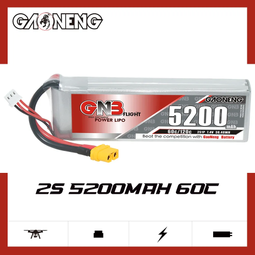 Аккумулятор LiPo GAONENG GNB 5200mAh 2S1P 7.4V 60C 134х44х34mm XT60