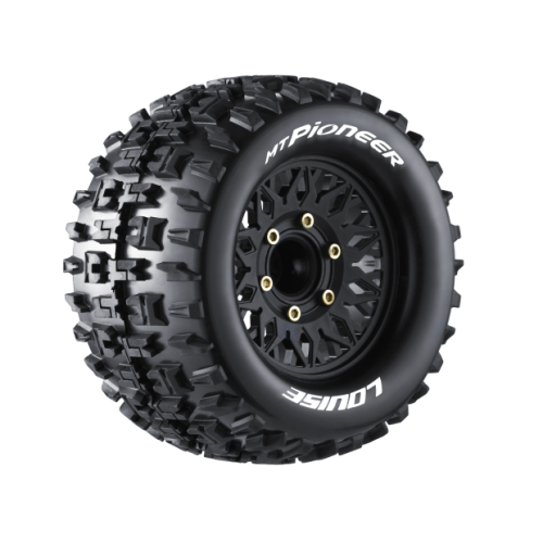 Колеса в сборе (2шт) Louise RC MT-PIONEER Soft для автомоделей монстр трак, трагги 1/10 масштаба, черные диски, HEX: 12,14,17мм