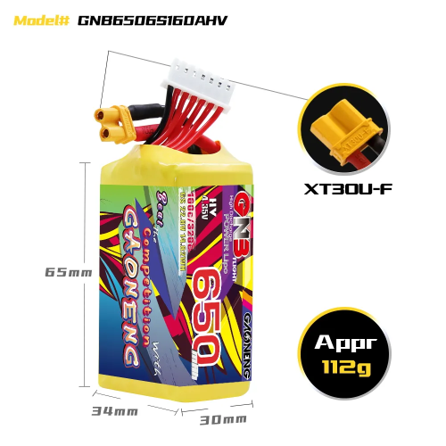 Аккумулятор LiPo GAONENG GNB LiHV 650mAh 6S 22.8V 160C XT30 фото 2