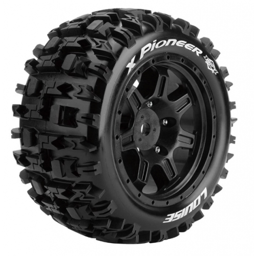 Колеса в сборе (2шт) Louise RC MFT X-PIONEER для автомоделей Arrma Kraton 1/5 8S, черные диски, HEX: 24мм
