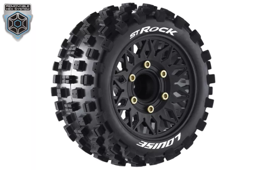 Колеса в сборе (2шт) Louise RC ST-ROCK Soft для автомоделей монстр трак, трагги 1/10 масштаба, черные диски, HEX: 12,14,17мм