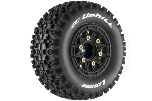 Колеса в сборе (2шт) Louise RC SC-UPHILL SOFT для автомоделей шорт-корс траков 1/10 масштаба, черные диски, HEX: 12,14,17мм