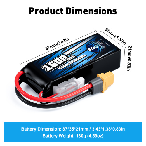 Аккумулятор Li-po B&C 1600 MAH 11.1v (3s) 60C, XT60, Soft case фото 2