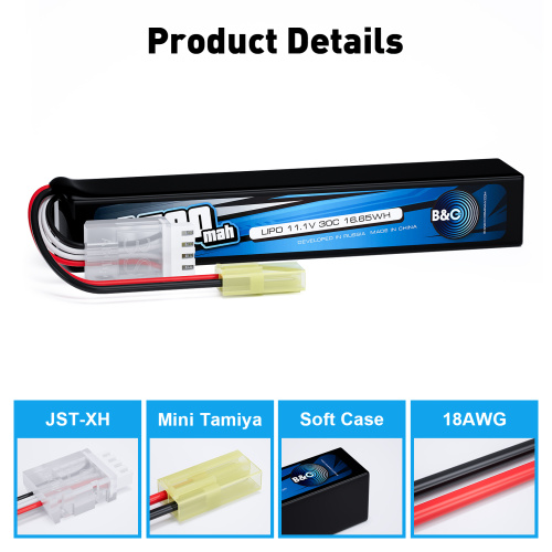 Аккумулятор для страйкбола Li-po B&C 1500 MAH 11.1V (3s) 30C, Mini Tamiya, Soft case фото 3
