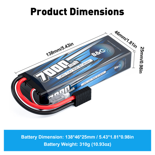 Аккумулятор Li-po B&C 7000 MAH 7.4v (2s), 50C, TRX, Hardcase фото 2