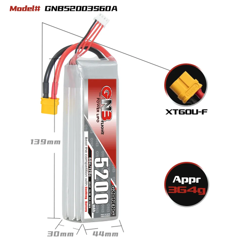 Аккумулятор LiPo GAONENG GNB 5200mAh 3S1P 11.1V 60C 139х44х30mm XT60 фото 2