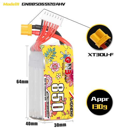 Аккумулятор LiPo GAONENG GNB LiHV 850mAh 6S 22.8V 120C XT30 фото 4
