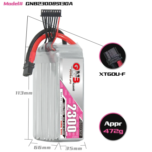 Аккумулятор LiPo GAONENG GNB 2300mAh 8S1P 29.6V 130C 113х35х66mm XT90S фото 2