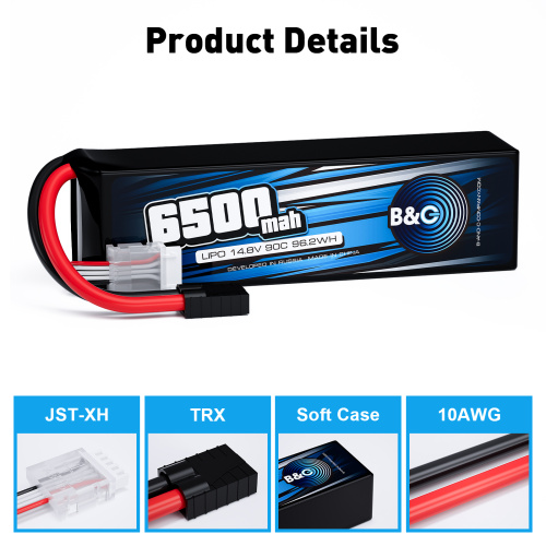Аккумулятор Li-po B&C 6500 MAH 14.8V (4s) 90C, TRX, Soft case фото 3