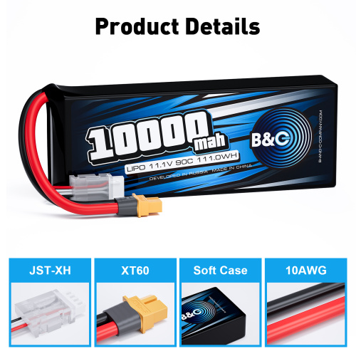 Аккумулятор Li-po B&C 10000 MAH 11.1V (3s) 90C, XT60, Soft case фото 3