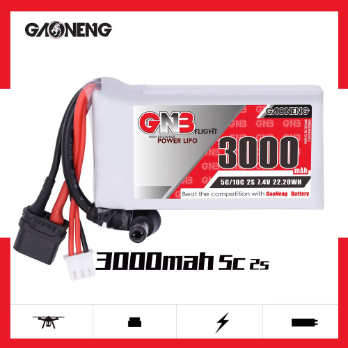Аккумулятор Li-po Gaoneng GNB 3000mah 2S1P 7.4V for 5C 21x38x73mm для fat shark HDO & DJI goggles XT60 и DC5.5