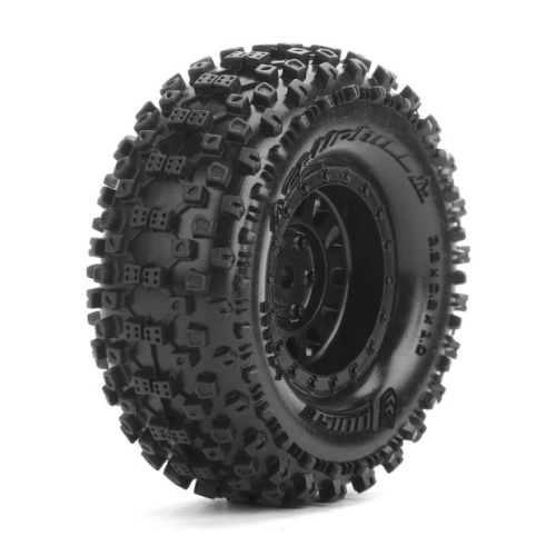 Колеса в сборе (2шт) Louise RC CR-UPHILL 1.0 SUPER SOFT для автомоделей краулер-трофи 1/18-1/24 масштаба, черные диски, HEX: 7мм