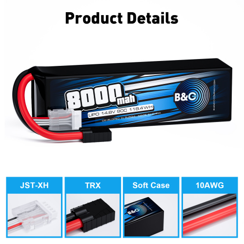 Аккумулятор Li-po B&C 8000 MAH 14.8V (4s) 90C, TRX, Soft case фото 3
