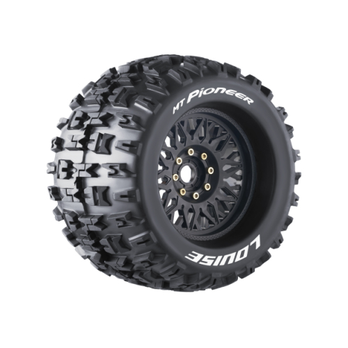 Колеса в сборе (2шт) Louise RC MT-PIONEER SPORT для автомоделей монстр трак, трагги 1/8 масштаба, черные диски, HEX: 17мм