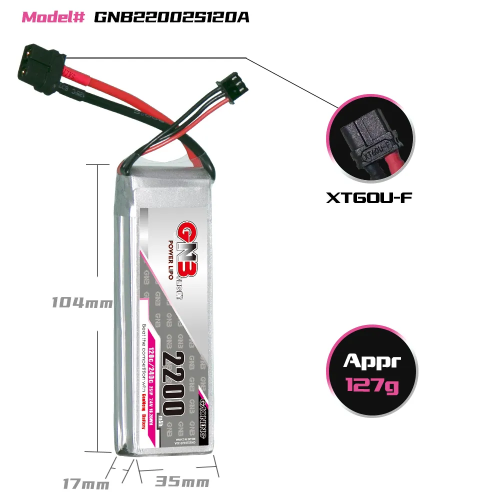 Аккумулятор LiPo GAONENG GNB 2200mAh 2S 7.4V 120C Battery XT60 фото 2